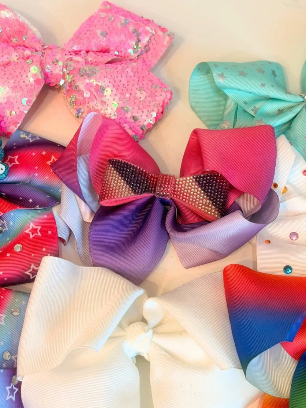 JoJo Siwa Big Cheer Dance Hair Bows Lot Of 8 Asst Unicorn Rainbow Rhinestones